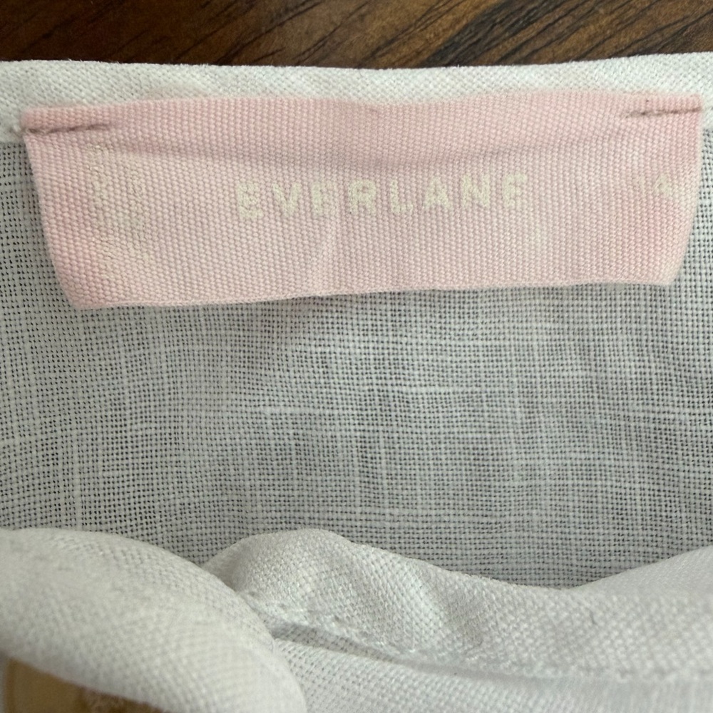 Everlane Linen Puff Sleeve Square Neck Button Peasant Blouse Women’s 14 Large - Picture 6 of 9